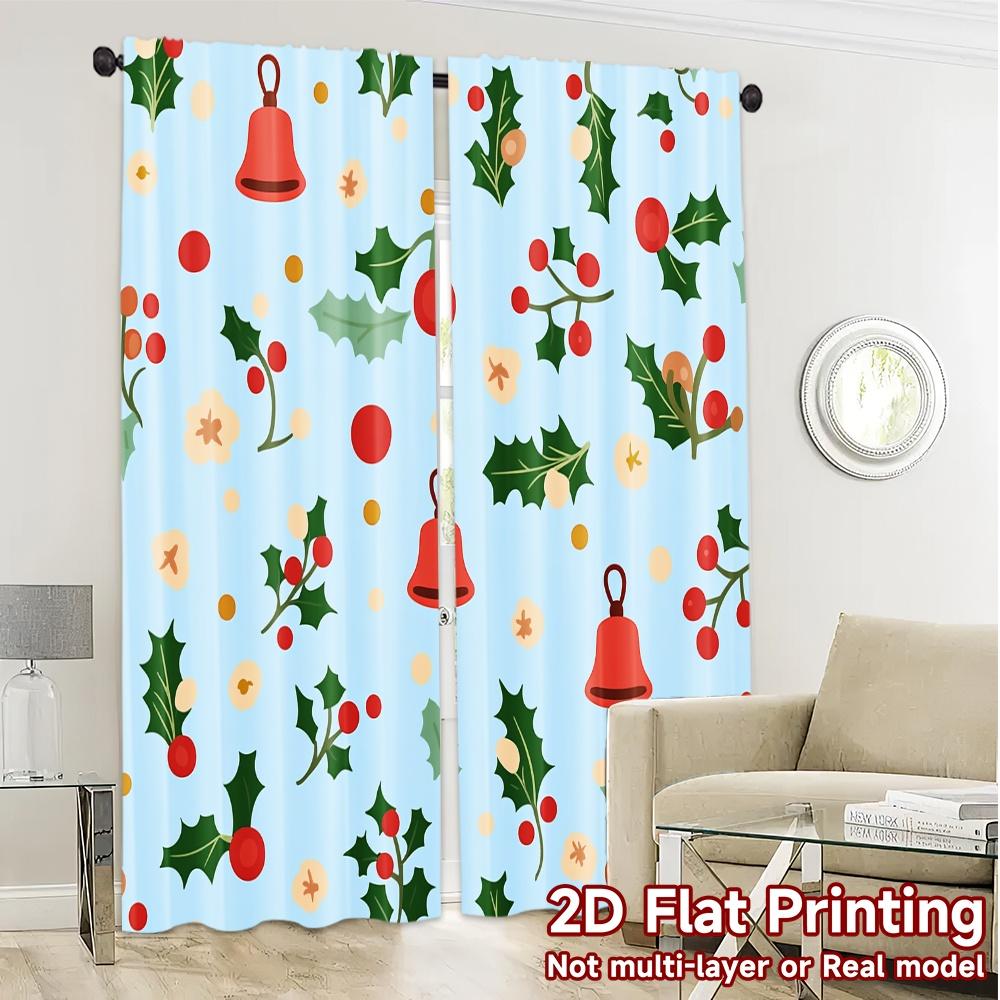 2pcs,Curtains Christmas Bells Holly (2) Contemporary Chic Curtains Machine Washable Fabric Curtains Thermal Insulation, and Room