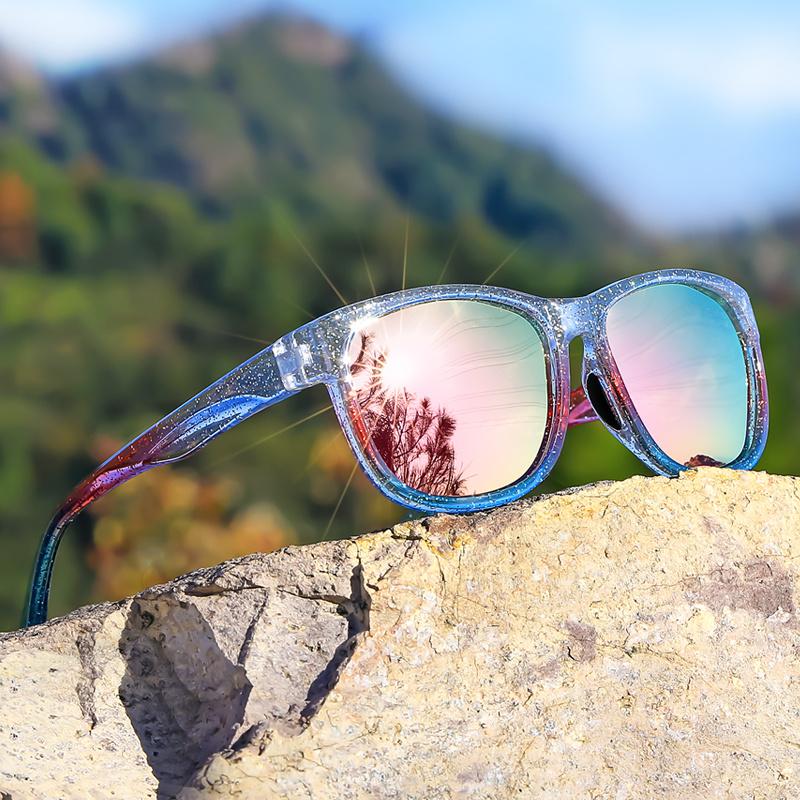 1 pár Unisex Polarizační Čtvercové Módní Sluneční Brýle - Lehký Fialový Třpytivý Rám, TAC Čočky pro Venkovní Sporty a Módu