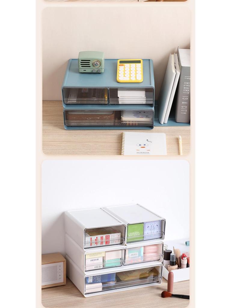 Transparent Multi-Grid Desk Organizer & Cosmetic Storage Drawer