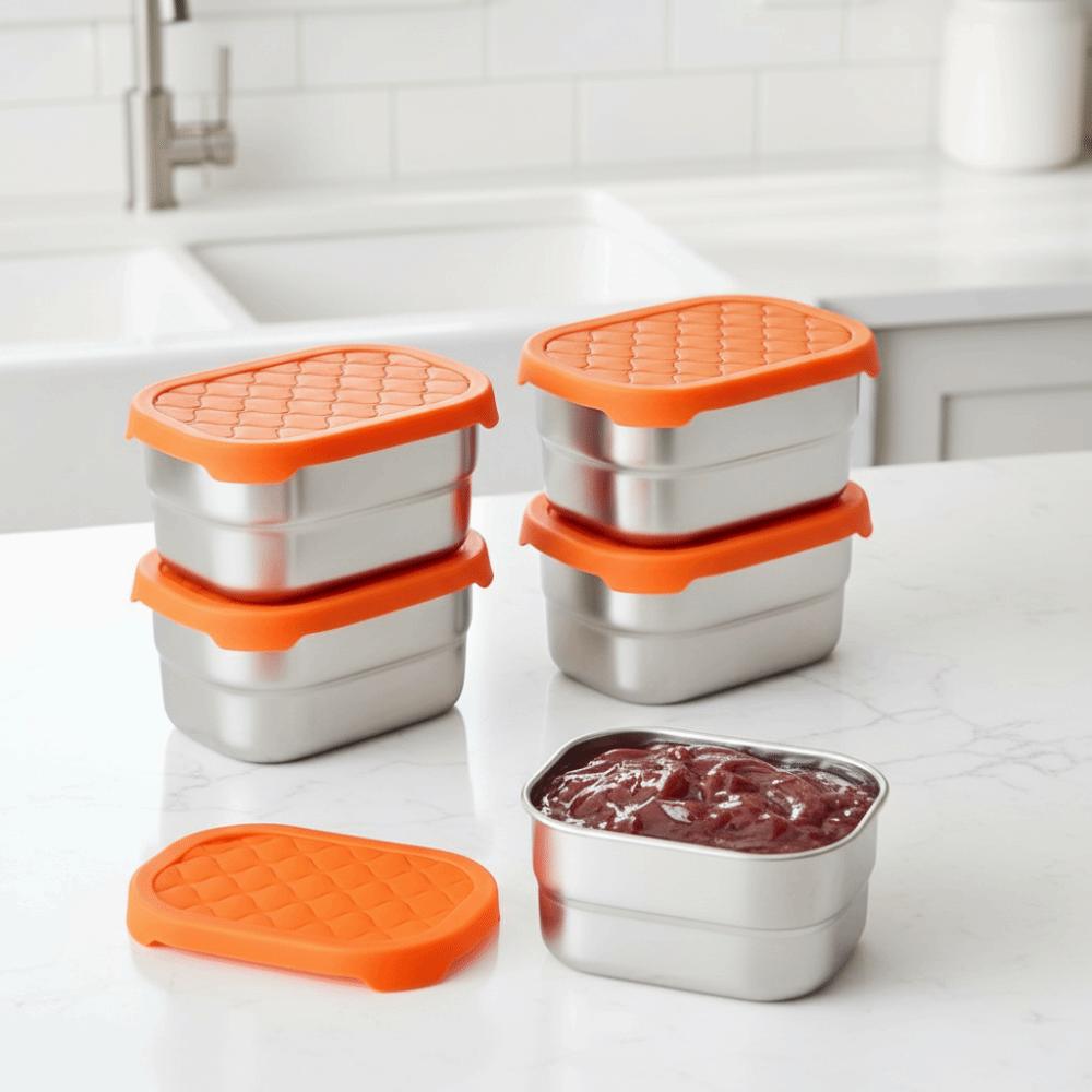 230ML 304 Stainless Steel Snack Container with Silicone Lid Fruit Storage Box  Kids