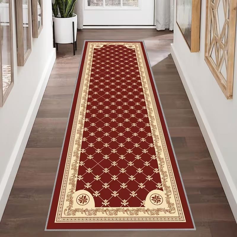 Vintage Persian Runner Rug for Hallway Entryway Non-Slip Washable Floor Mat Black White Medallion Long Carpet Home Decor