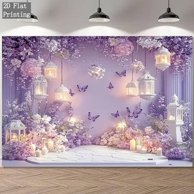 Fondo de Flor Púrpura Romántica 2D Tela de Fondo para Fotografía de Ceremonia de Boda