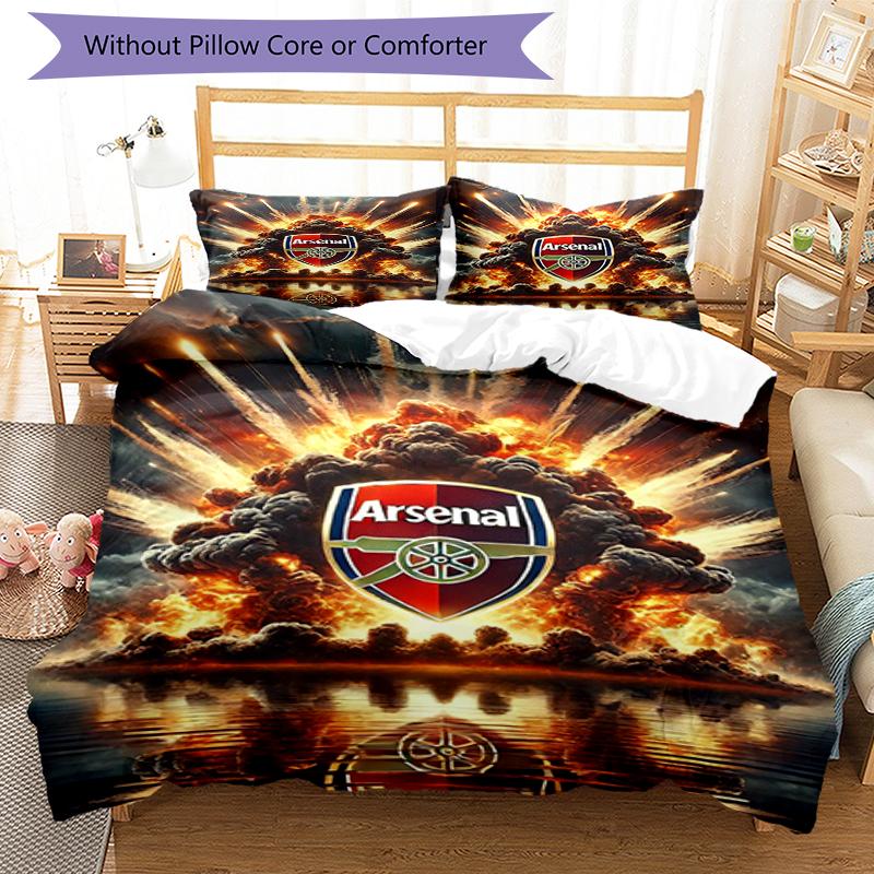 3pcs Arsenal Football Club Bedding Set Duvet Cover Closure Includes 1 Duvet Cover & 2 Pillowcases, Soft and Comfortable for All Seasons.