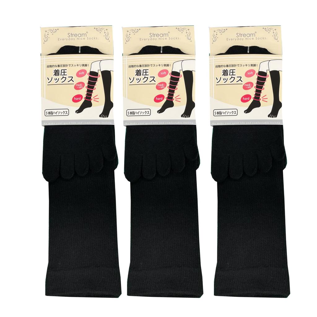 Snoah Stream Market Compression Socks Solid Women's Five-Toe (3-Pair Set) - Black, Color, PT0419-3P