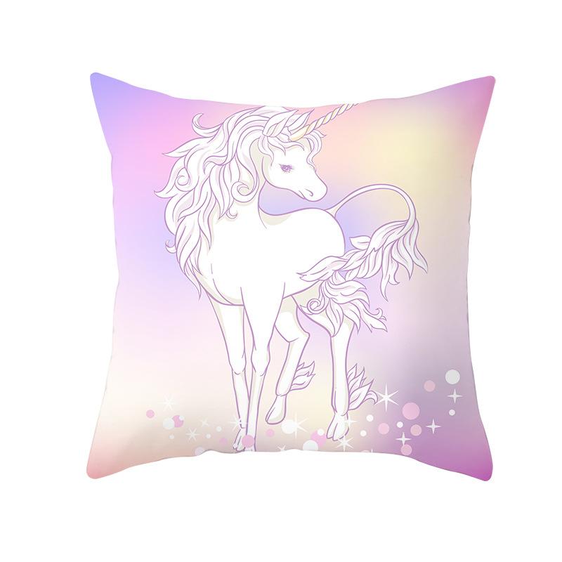 Time Cartoon Home Decor Pillow Purple Unicorn Pillowcase Rainbow Sunrise Sofa Cushion Cover