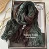 Sciarpa da Donna Blu Sfumato Effetto Cotone e Lino – Retro, Versatile, Lunga Stola Pieghettata per Autunno/Inverno.