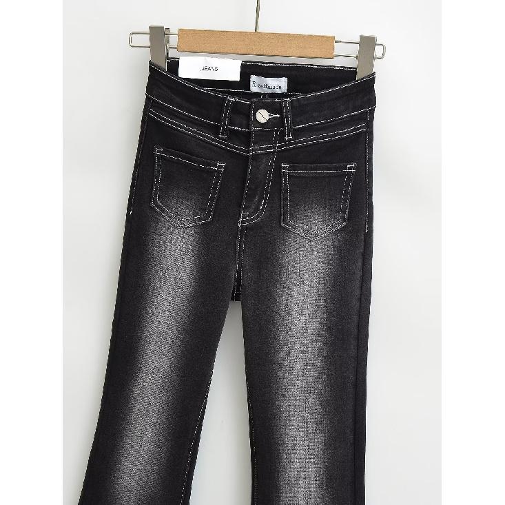 Vintage high-waisted micro-flare women's jeans with visible stitching design, front pockets, slim fit, super slimming, floor-length pants