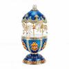 Carousel Jewelry Box Magnetism Egg Shaped Rotating Horse Rhinestone Enamel Jewelry Storage Box Blue
