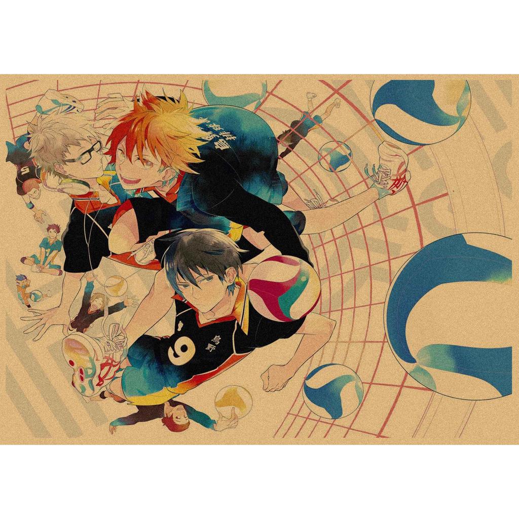 Haikyuu!! Retro Kraft Poster: Hinata Shoyo & Kageyama Tobio Decorative Wall Art