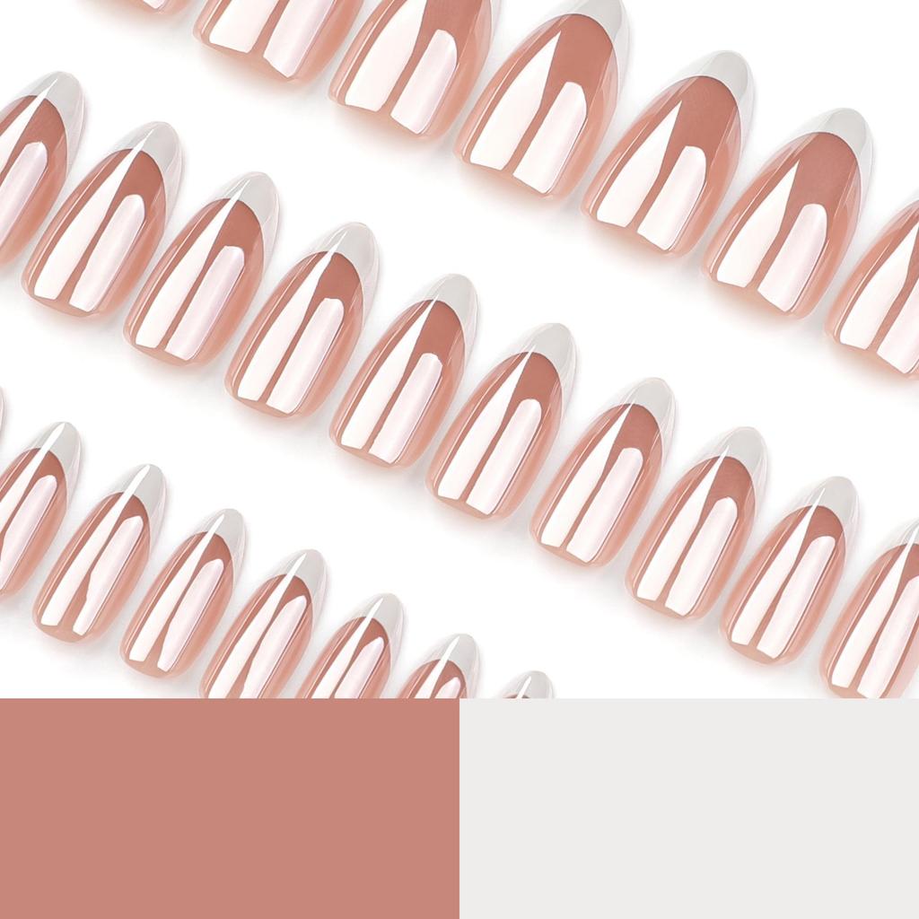 Short Almond French White Reusable Wearable Nails with High-Grade Manicure Coating