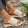 New summer women's slope heel thick bottom fish mouth slippers large size one word with slope heel slippers women