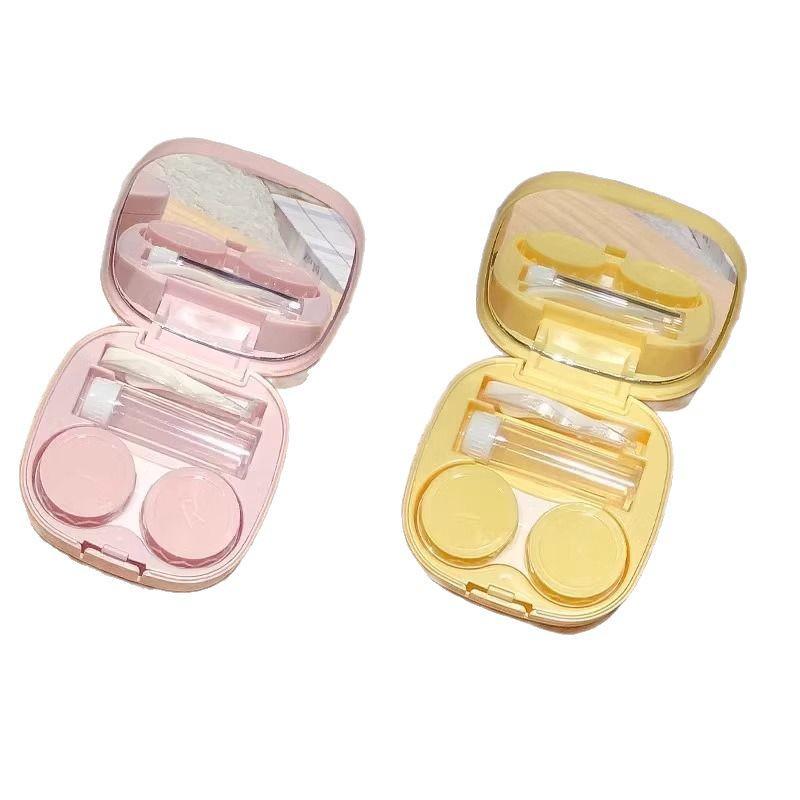 Macaron Contact Lens Case for Female Students - Portable, Simple with Mirror, Ideal for Couples.