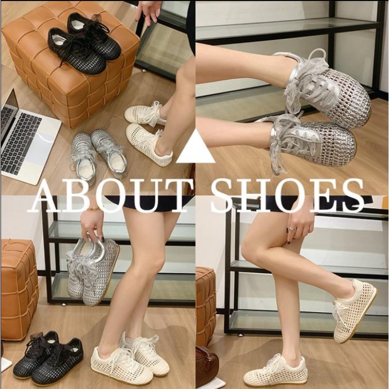 2025Spring New Flat Shoes Round Head Shallow Mouth Mesh Cloth Breathable Metal Buckle Soft Sole Non-slip Single Shoes
