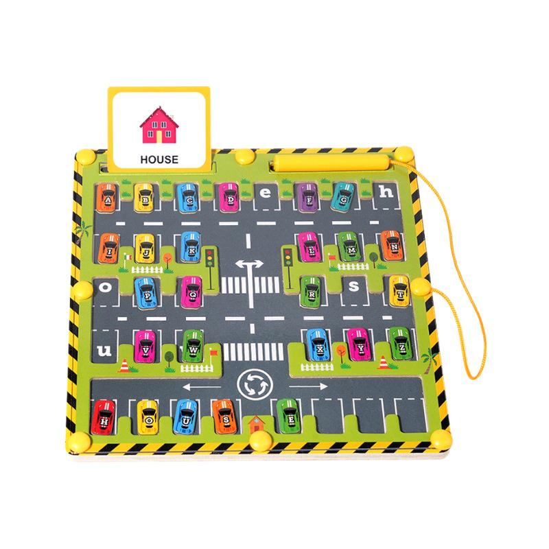Wooden Toy Car Parking Maze: Children's Pen Control Training Board