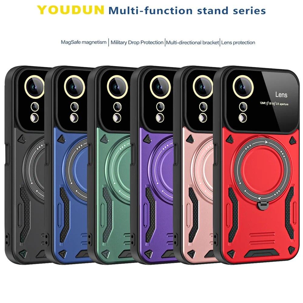 ESTH Custodia Oppo Find X5 Lite / Reno7 5G Rossa + 2 Pellicole Vetro Temperato | Cover Paraurti Con Anello Rotante 360° E Supporto Magnetico