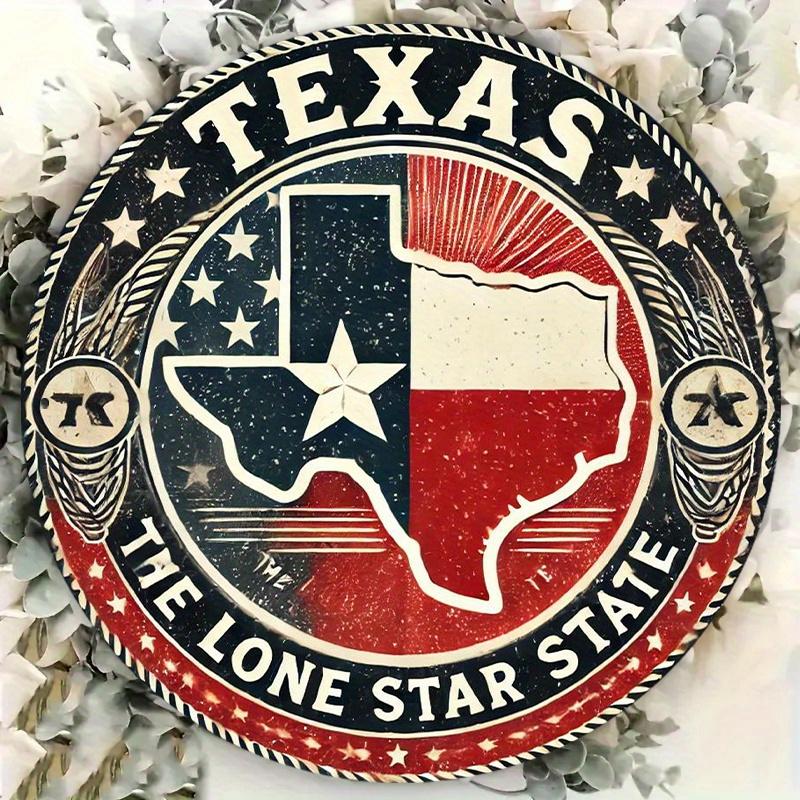 Texas Lone Star State Metal Wall Art Vintage Texas State Flag Sign with Lone StarHeavyDuty Aluminum ConstructionTexas Shape 20x20cm(8x8inch)