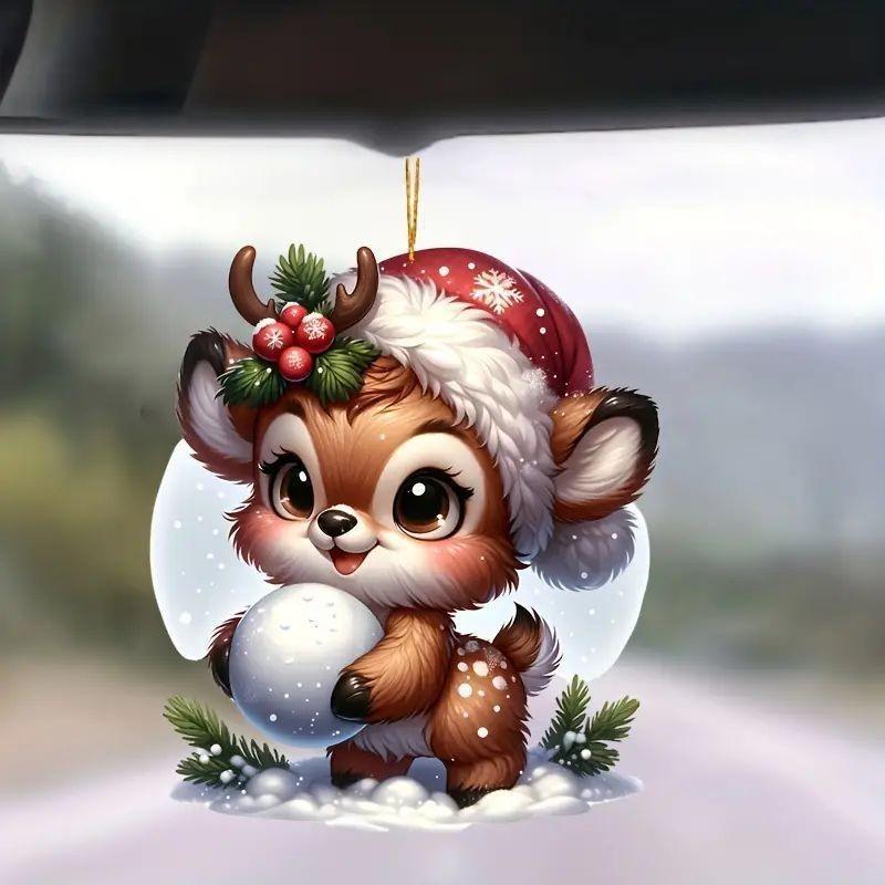 Pendant Reindeer Christmas With Acrylic Flat Surface For Car And Tree Decor