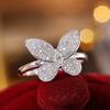 Womens Ring with Leaf Petals Korean Style Luxurious Fully Inlaid Zircon Butterfly Ring