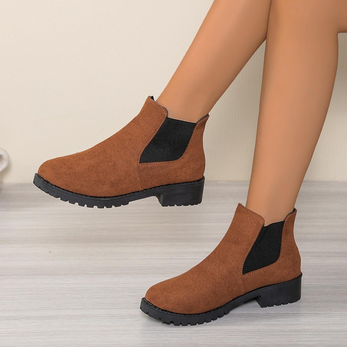 

2025 Новые женские ботинки Удобная уличная обувь Массивный каблук Рабочая Противоскользящая обувь для женщин Повседневные Ботильоны с круглым носком 36 коричневый