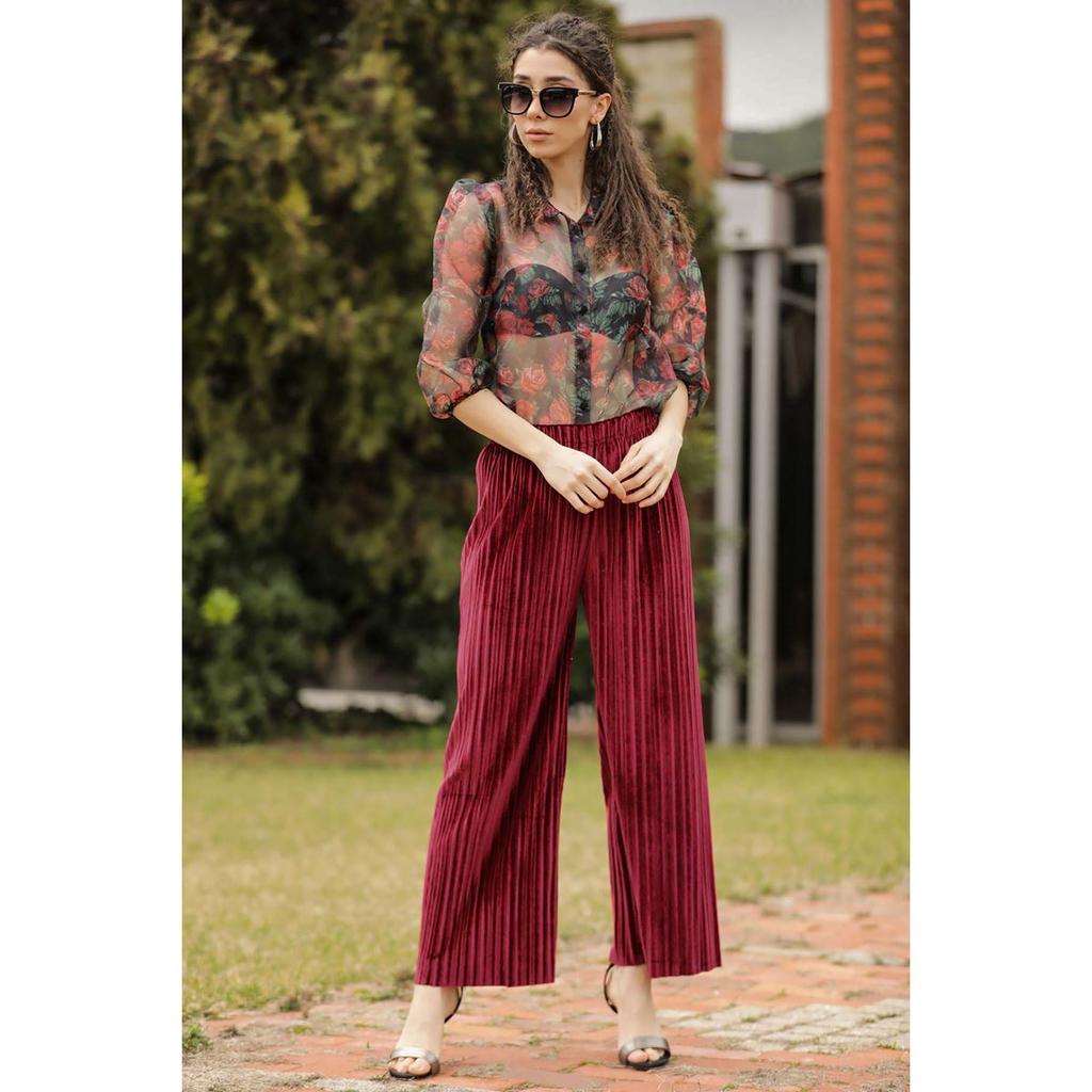 Buy Pleated Dark Red Women's Velvet 