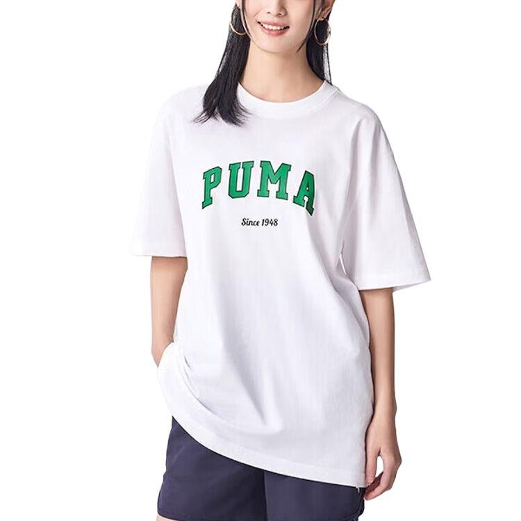 Puma Loose Letter Print Round Neck Pullover Short Sleeve T-Shirt Unisex Tops White 684366-02