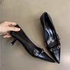 French niche high heels women's shoes 2024 new temperament elegant black pointed light mouth commuter shoes