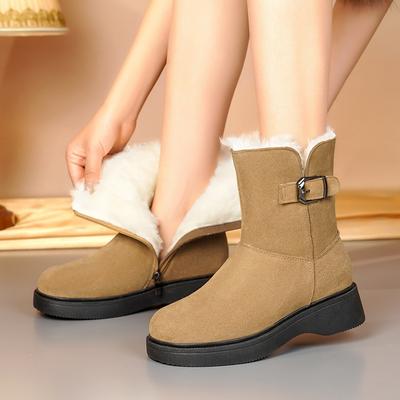 Bottes de neige pour femmes en cuir véritable compensées antidérapantes chaussures d'hiver pour femmes bottes en laine naturelle bottines pour femmes