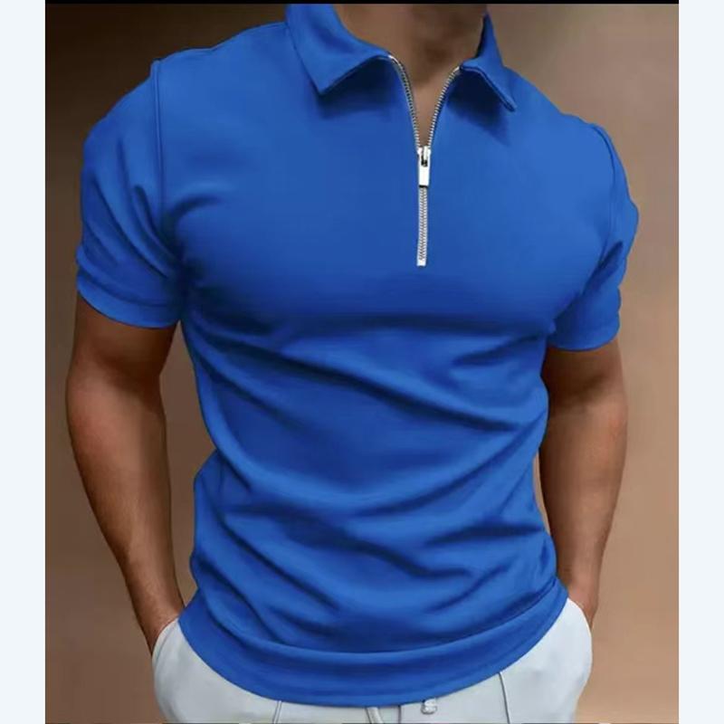 

Літня чоловіча однотонна сорочка поло з коротким рукавом і відкладним коміром на блискавці та для чоловіків, повсякденний вуличний одяг, нові чоловічі топи S синій