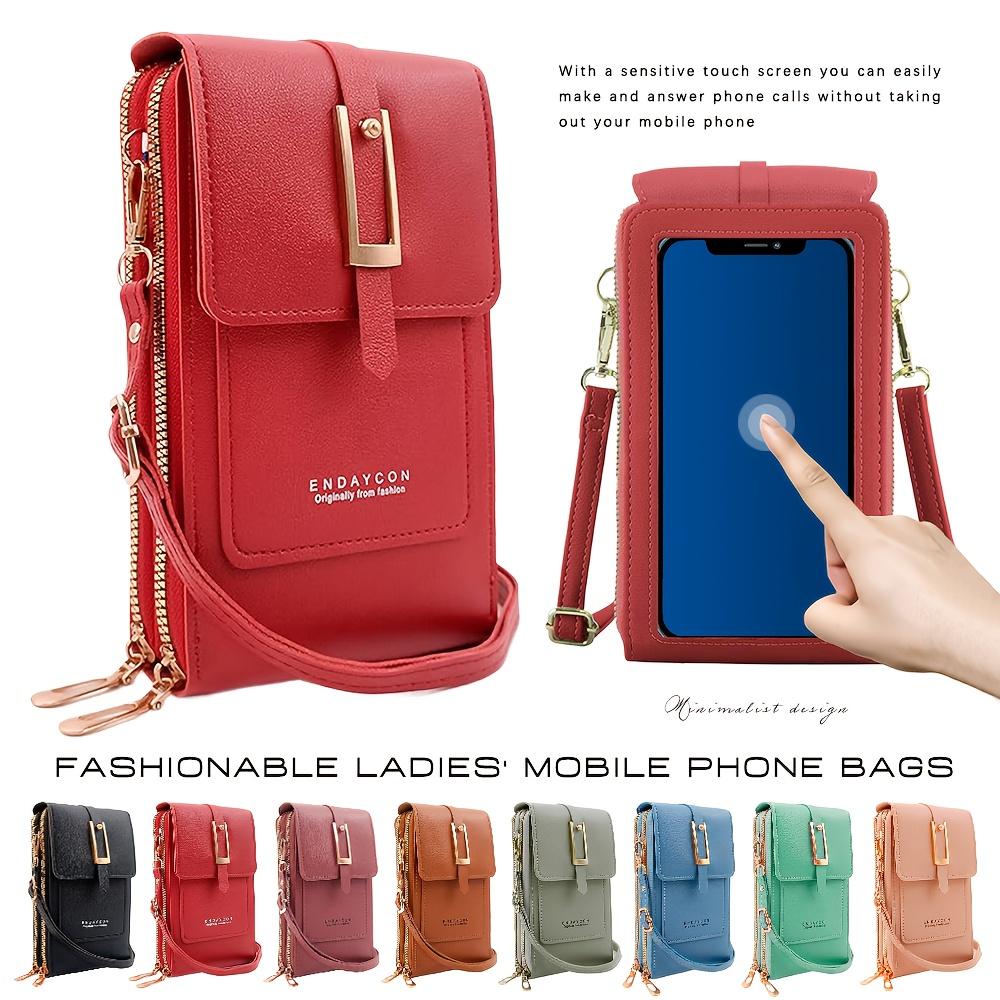 Women'S   Touchscreen Phone Pouch - Multi-Functional Multi-Layer Card Holder & Coin Purse Zipper Closure, Synthetic Faux Leather, Polyester Lining