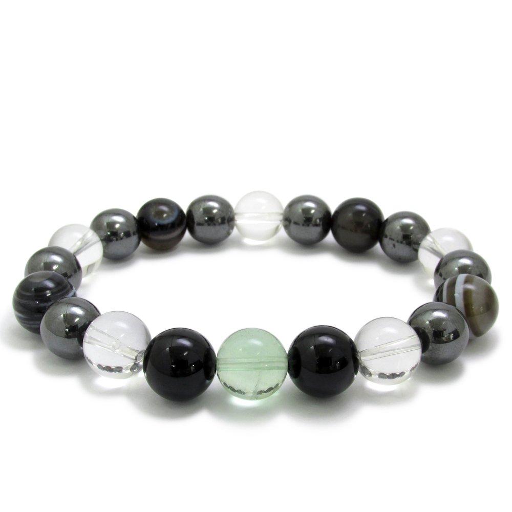 

10mm Ball Fluorite Hematite Tengan Onyx Bracelet Length 18cm [Shinjuku Ginnokura] Approx. (Men s M)