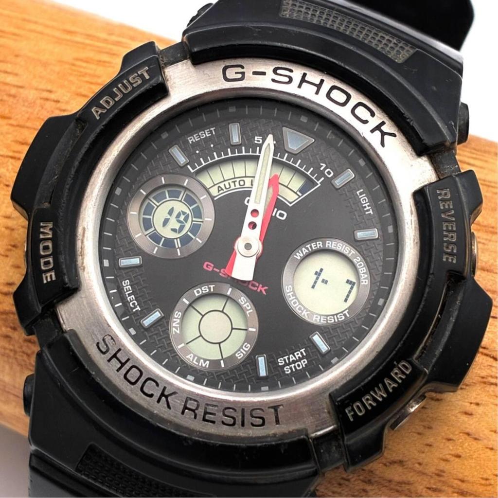 Working / New Battery / Translated CASIO Casio G-SHOCK Watch Digiana Quartz AW-590 Black Silver 2-needle Digital QZ [bs17]