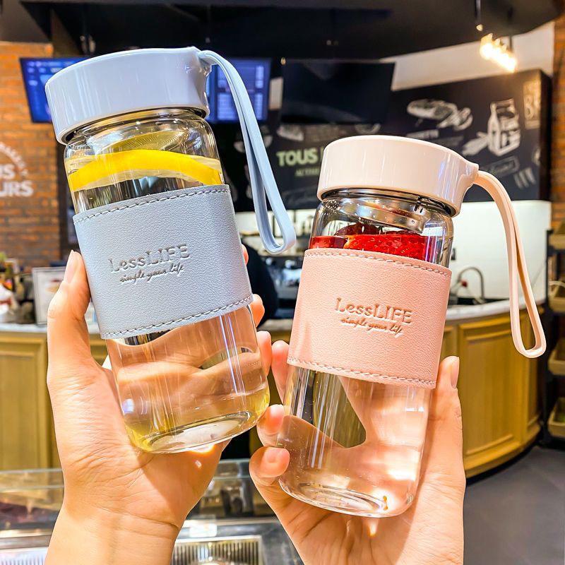 480ml Glass Bottle Water Cup  Tea Maker Japanese Style Fashion Milk Drinking Bottle  High-Temperature Anti Scald Cover