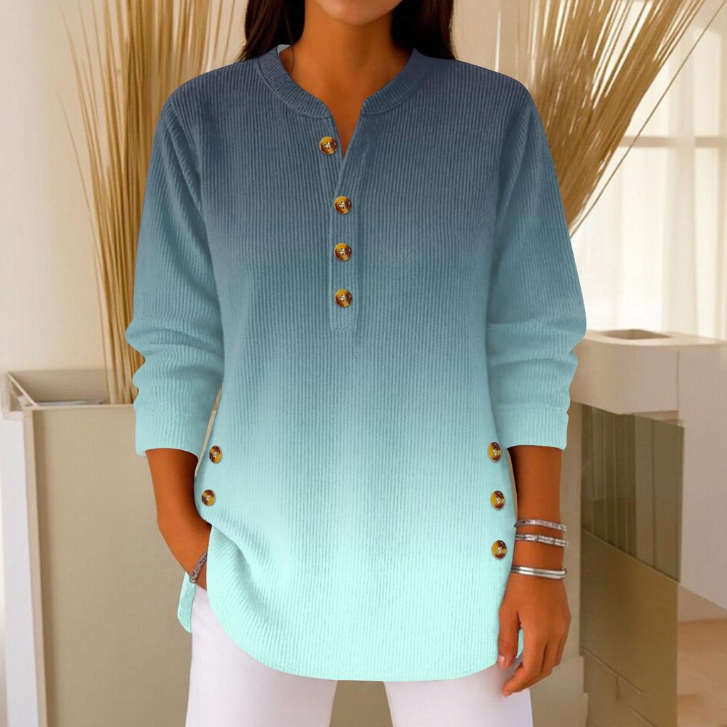 Women's Fashionable Button Collar Long-sleeved Christmas Print Pullover Top