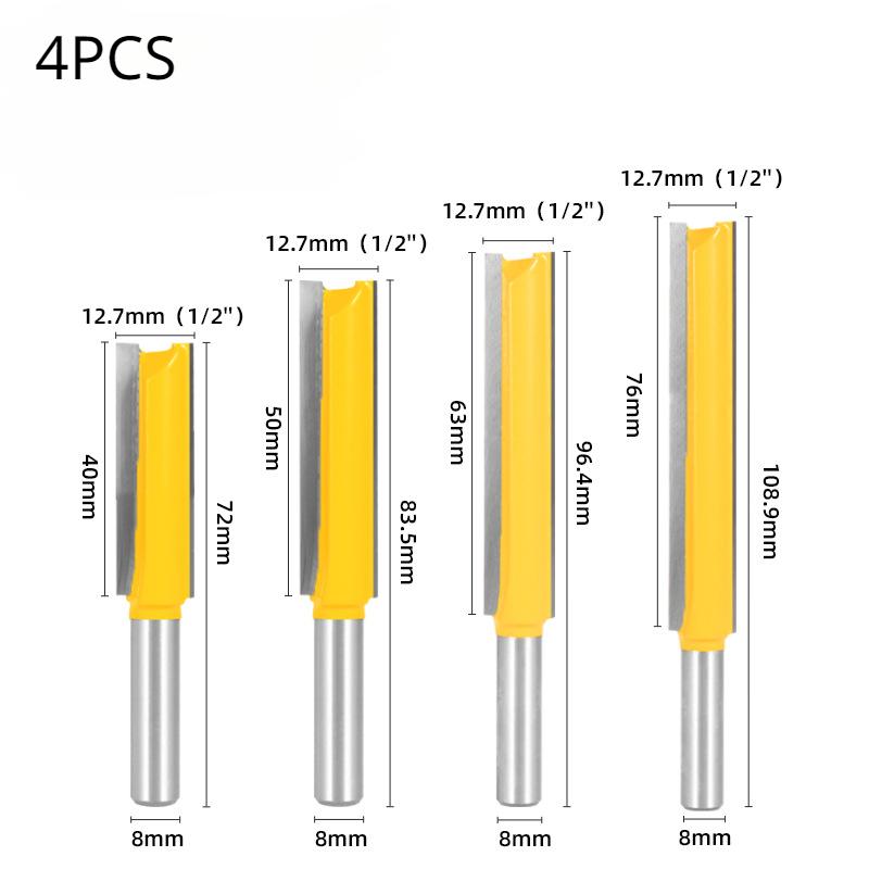 Allsome 8MM Shank Cove 1/2 Double Edge Extended Straight Blade Trimming Cutter Slotting Woodworking Milling Cutter Engraving Machine