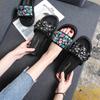 Thick-bottomed rhinestone slippers women's wear 2025 new Internet celebrity fashion versatile large size 41-43 medium heel cool slippers women