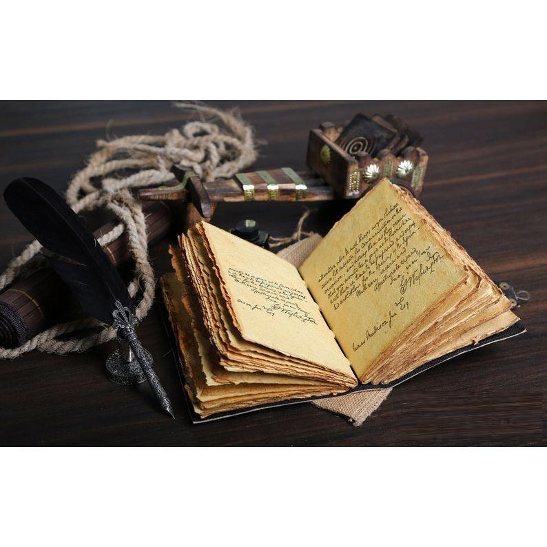 Livro de feitiços diário livro das sombras em branco mãe terra colorido papel de borda deckle diário de couro vintage caderno sem pauta Diário diário 7x5 polegadas