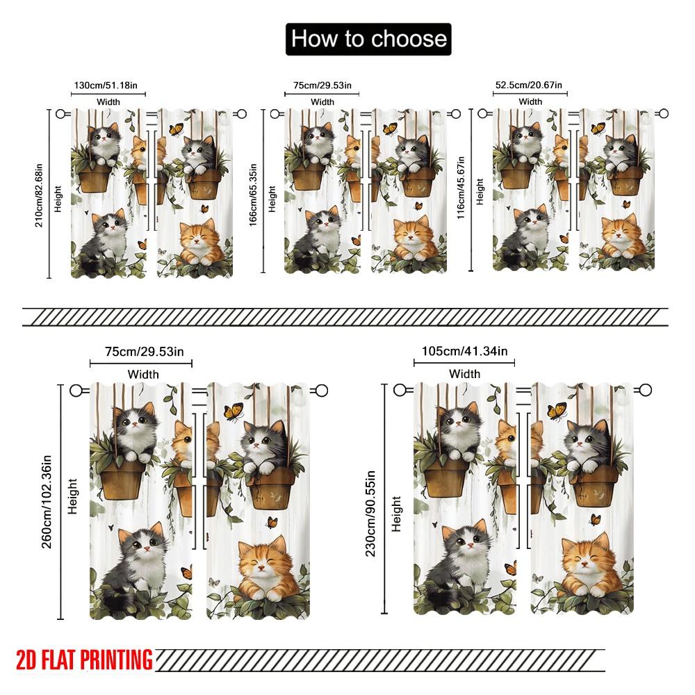 2pc  2D plane printing Light Filtering Curtains Potted Kittens (2) Versatile Durable Polyester (without rod) Holiday Ldeal for