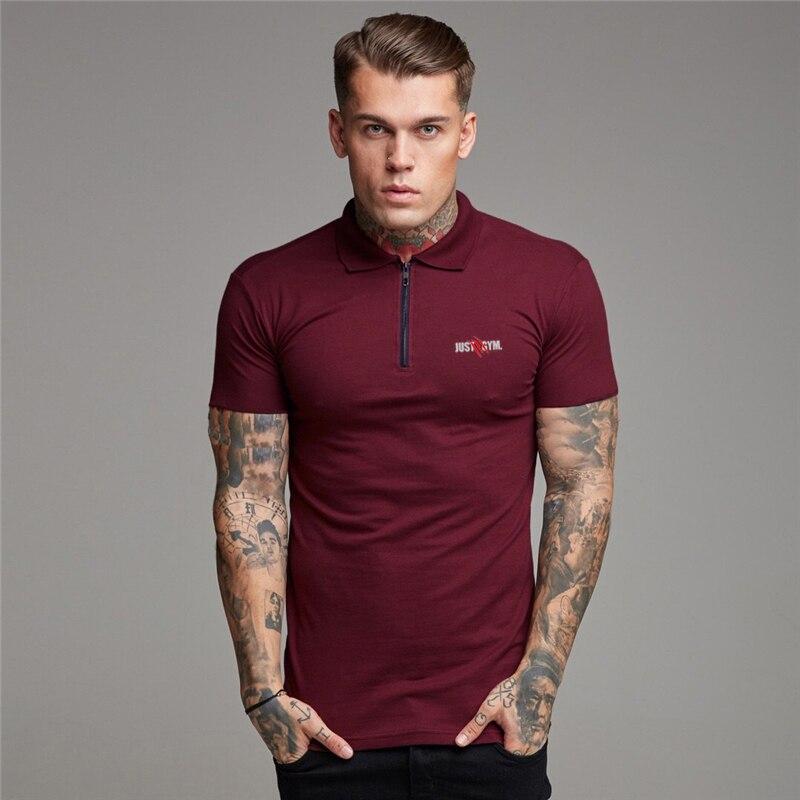 Muscleguys Polo slim in cotone da uomo con stampa zip stile europeo e americano alla moda con t-shirt slim fitness a maniche corte