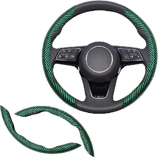 2Pcs Universal Fit Carbon Fiber Steering Wheel Cover, Anti-Skid Steering Wheel Cover/Segmented Steering Wheel Protector/Car Interior Accessories