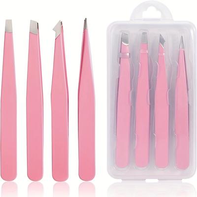 4pcs Precision Stainless Steel Tweezers Set, Hypoallergenic Eyebrow Grooming Tools for Facial Hair, Ingrown Hair, Splinter, Blackhead & Tick Removal