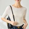 Yangtze Fine Spun Wool One-Shoulder Mid-Sleeve Women's Slimming T-Shirt, Spring Pure Color Elegant Base Layer Top