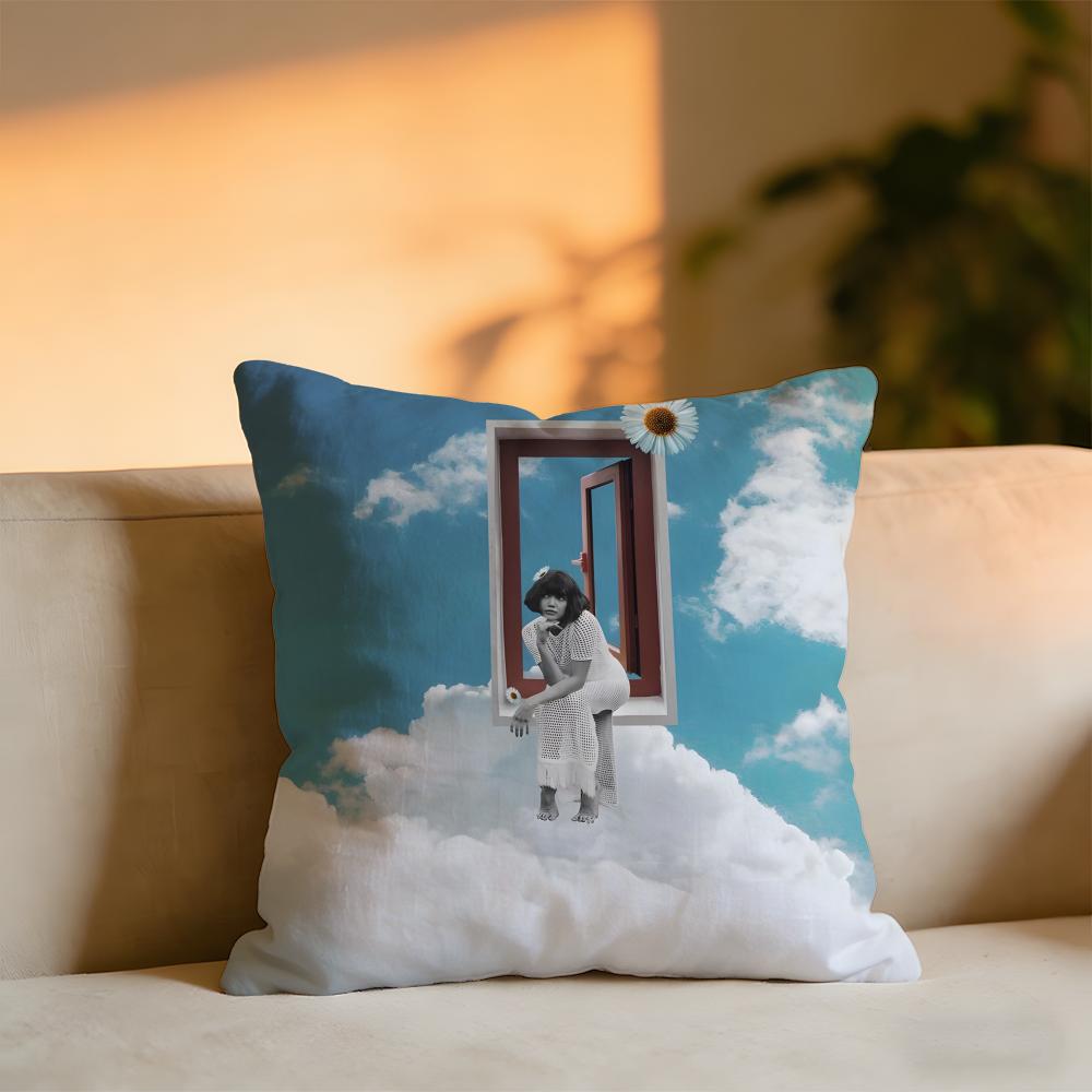 Travel Fantasy Heavenly Palace Theme Poster Cushion Cover Cozy Velvet Throw PillowSoft Warm Cushion For Sofa Bed