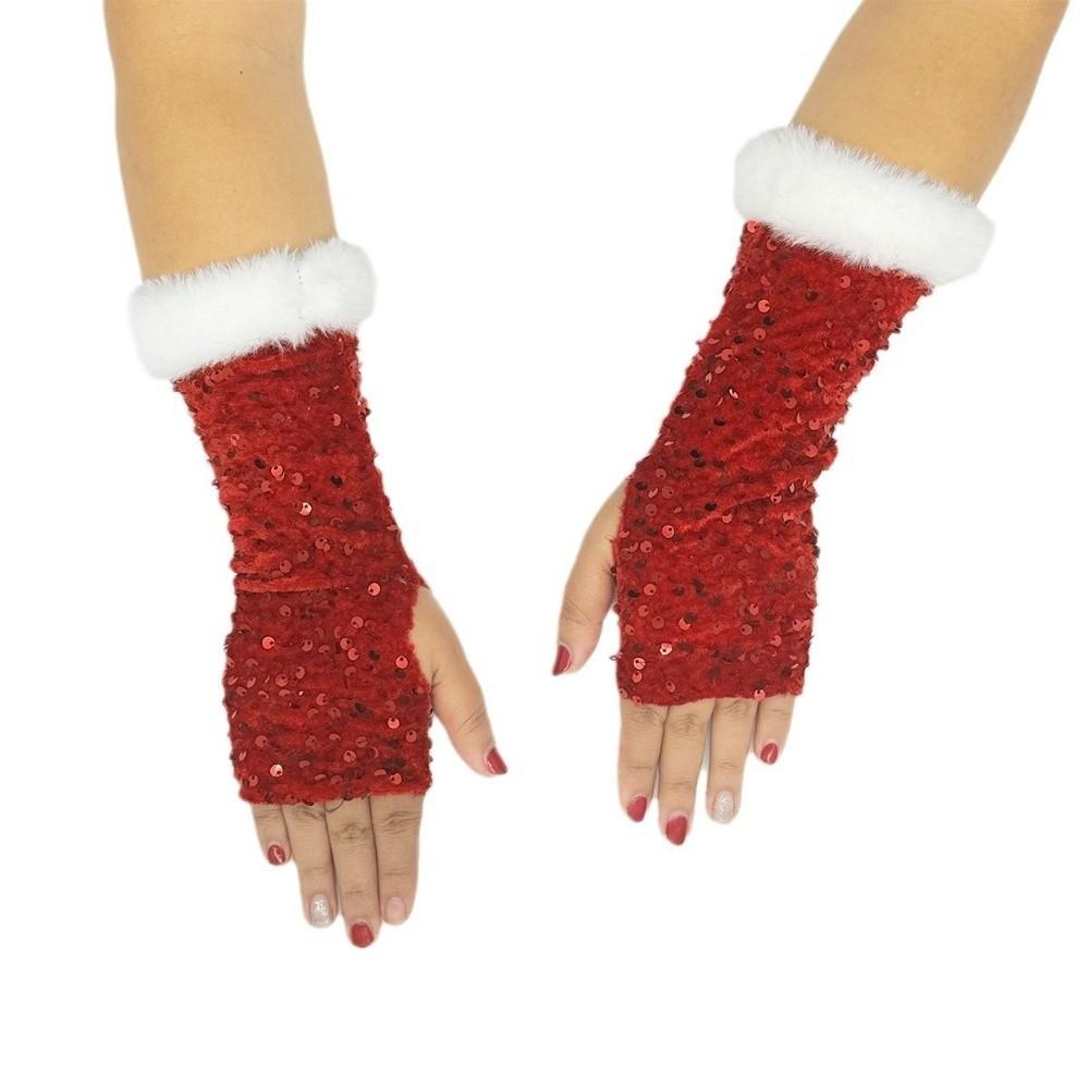 Fuzzy Hook Finger Exposed Finger Glove Red Clothing Performance Glove  Christmas Gifts