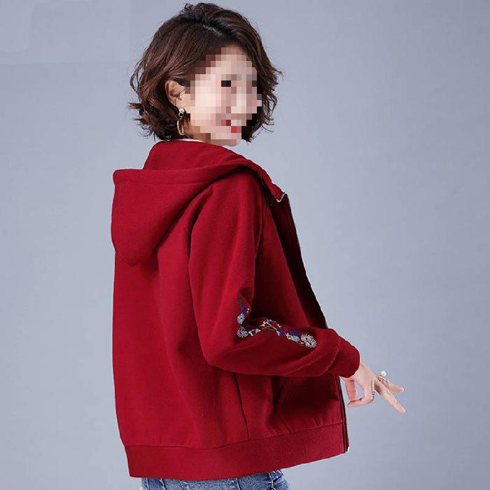 Women's Hooded Embroidered Zip-Up Cardigan: Long Sleeve, Plus Size, Slimming, Korean Style for Autumn/Winter 2025