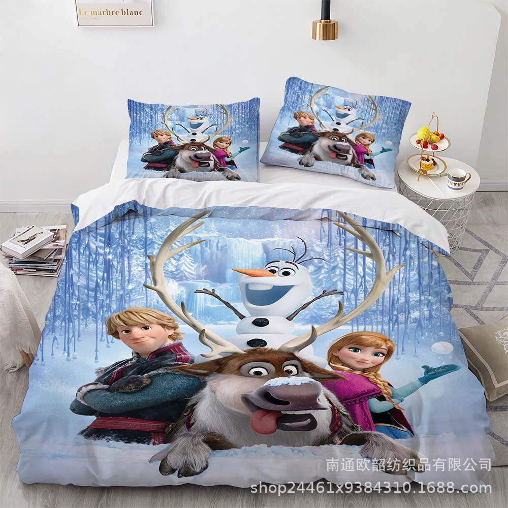 Cartoon Animation Kit 3D Digital Printing Quilt Cover Princess Bedding Three-Piece Set