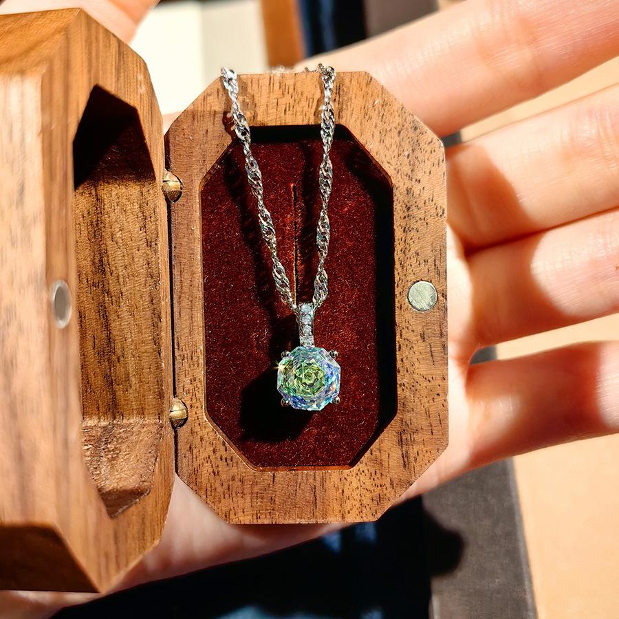 Octagonal Millennium Rose Cut Paraiba Necklace Pendant With High Carbon Diamond Colorful Diamond Stud Earrings Yellow Diamond Ring Women