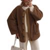 Women's Solid Color Collarless Casual Long Sleeved Button Down Plush Lamb Wool Jacket Jacket