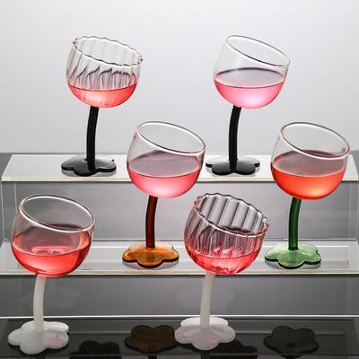 BRTransparent Glass Cup Skewered Flower-shaped Highball Glass Striped Champagne Glasses Tulip Red Wine Cups Mugs Coffee CupsEY