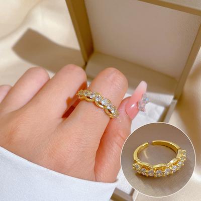 Real Gold Electroplating Opening Full Of Diamonds, Women'S Fashion Slightly Inlaid Light Luxury Ring, Index Finger Ring, The Same Cold Wind