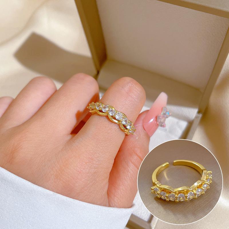 Design Wind Geometric Diamond Bead Ring Women'S Cold Wind Open Ring